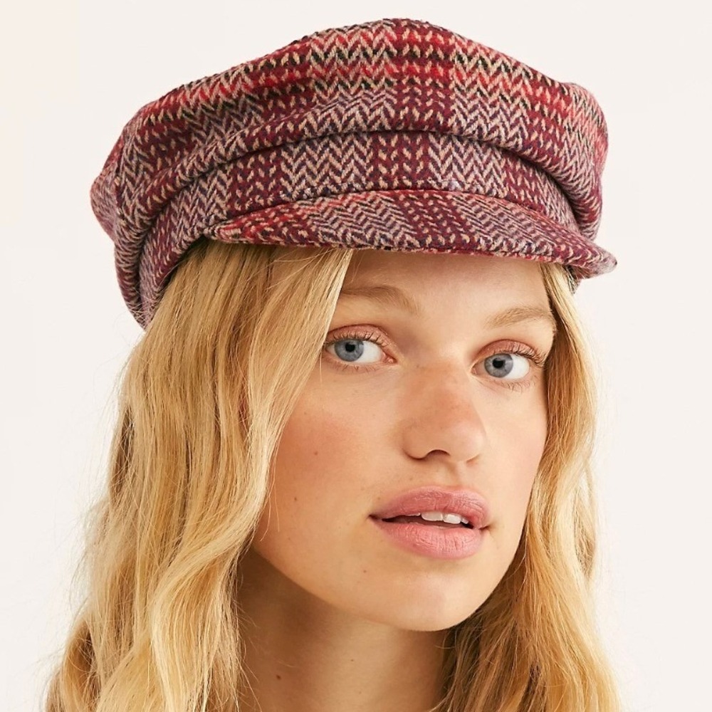 Free People Ringo Patterned Lieutenant Herringbone Newsboy Cabbie Hat OS Fall